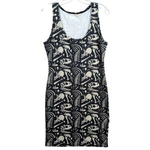Bad Bunny Tank Dress Womens Black Skeleton Dino Bones‎ Print Bodycon Goth Sz XL